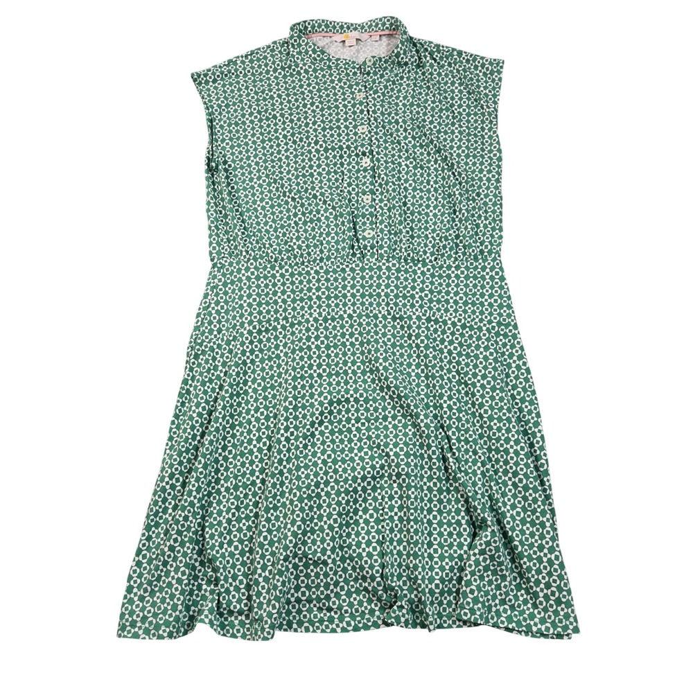 Boden Dress US 8R UK 12R Green White Geometric Print Sleeveless Button Front